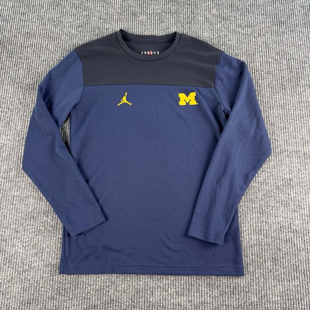 Michigan Wolverines Sweater Men Small Blue Air Jordan NCAA Jumpman Dri Fit